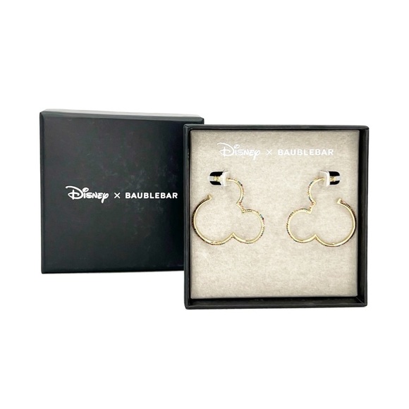 Disney x Baublebar Mickey Mouse Outline Hoop Earrings Rainbow Crystals Gold NWT - Picture 5 of 5